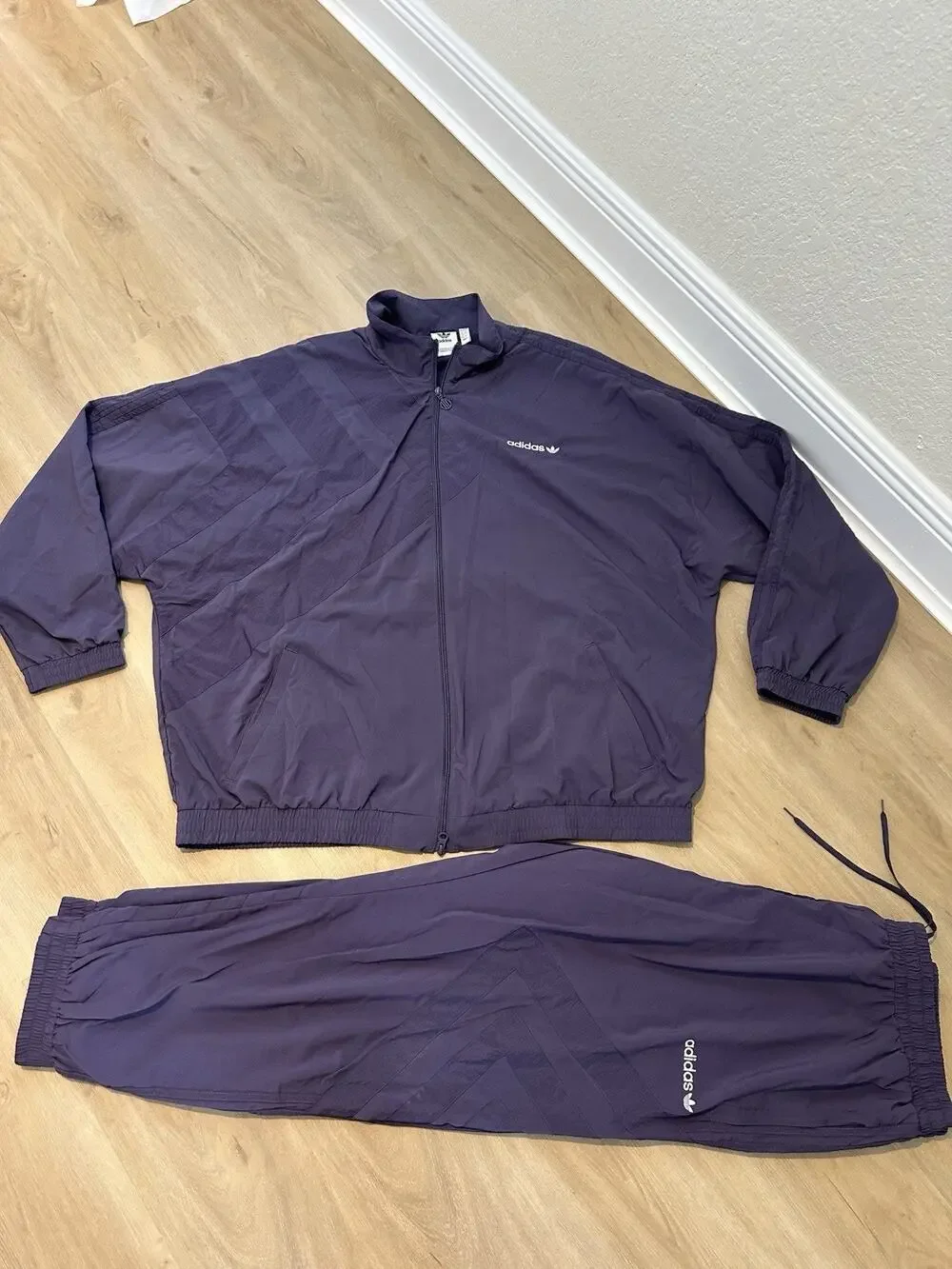 Adidas Sports Jacket Pants Set Originals Stand Trefoil Logo Collar Purple 2XL
